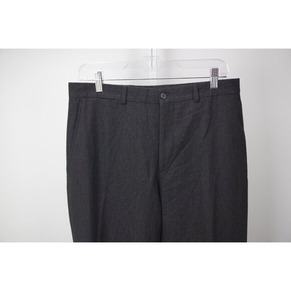 John Varvatos Black Flannel Striped Mens 100% wool Pants Sz 48 Brand New